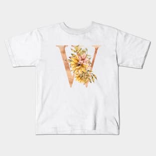 Watercolor sunflower bouquet monogram letter W Kids T-Shirt